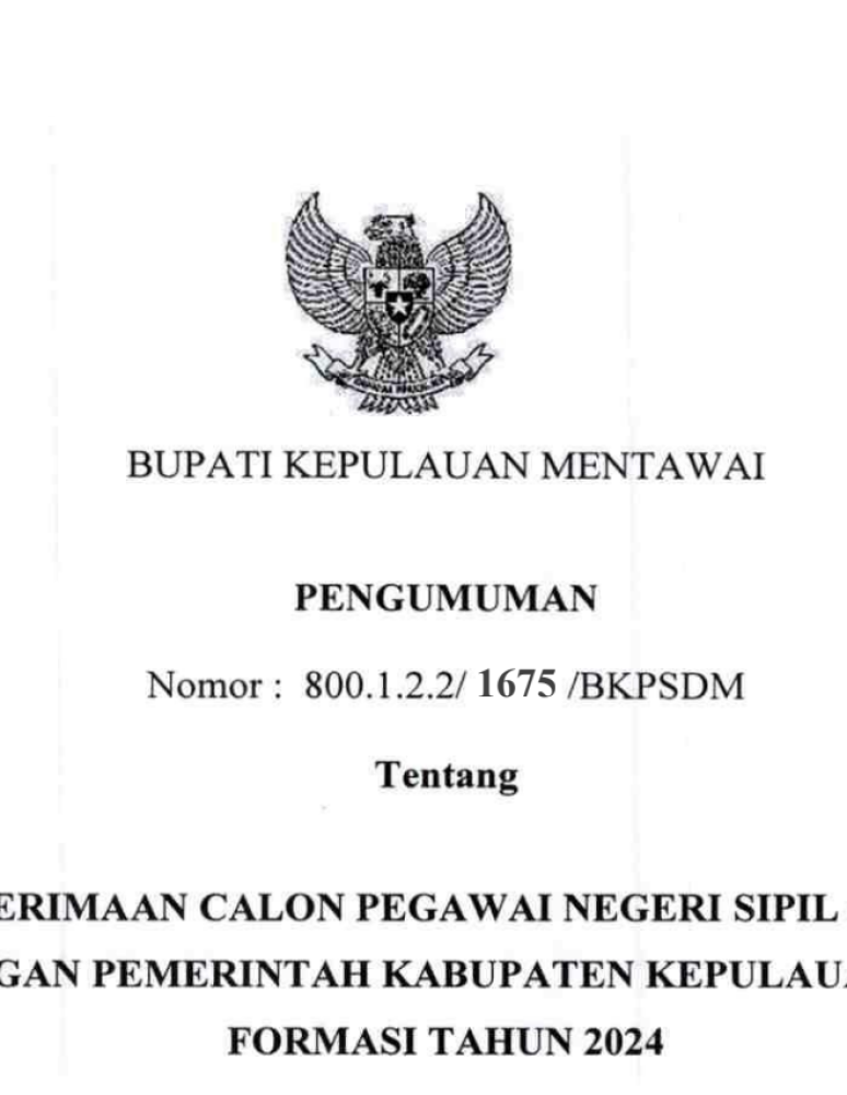 Pengumuman Penerimaan Calon Pegawai Negeri Sipil (CPNS)